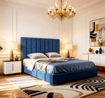 Belsogno 'Altura' Upholstered Platform Bed with Tall Vertical Tufted Headboard and Optional Ottoman Storage