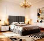Belsogno 'Altura' Upholstered Platform Bed with Tall Vertical Tufted Headboard and Optional Ottoman Storage