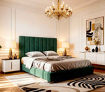 Belsogno 'Altura' Upholstered Platform Bed with Tall Vertical Tufted Headboard and Optional Ottoman Storage