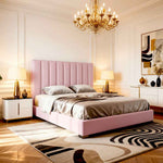 Belsogno 'Altura' Upholstered Platform Bed with Tall Vertical Tufted Headboard and Optional Ottoman Storage