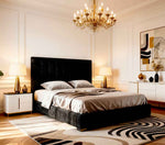 Belsogno 'Altura' Upholstered Platform Bed with Tall Vertical Tufted Headboard and Optional Ottoman Storage