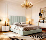 Belsogno 'Altura' Upholstered Platform Bed with Tall Vertical Tufted Headboard and Optional Ottoman Storage