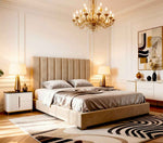 Belsogno 'Altura' Upholstered Platform Bed with Tall Vertical Tufted Headboard and Optional Ottoman Storage