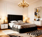 Belsogno 'Altura' Upholstered Platform Bed with Tall Vertical Tufted Headboard and Optional Ottoman Storage