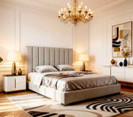 Belsogno 'Altura' Upholstered Platform Bed with Tall Vertical Tufted Headboard and Optional Ottoman Storage