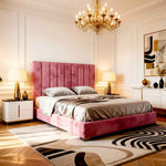 Belsogno 'Altura' Upholstered Platform Bed with Tall Vertical Tufted Headboard and Optional Ottoman Storage