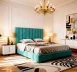 Belsogno 'Altura' Upholstered Platform Bed with Tall Vertical Tufted Headboard and Optional Ottoman Storage