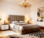 Belsogno 'Altura' Upholstered Platform Bed with Tall Vertical Tufted Headboard and Optional Ottoman Storage
