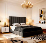 Belsogno 'Altura' Upholstered Platform Bed with Tall Vertical Tufted Headboard and Optional Ottoman Storage