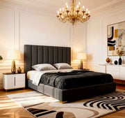 Belsogno 'Altura' Upholstered Platform Bed with Tall Vertical Tufted Headboard and Optional Ottoman Storage
