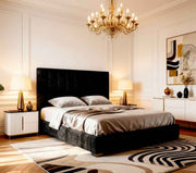Belsogno 'Altura' Upholstered Platform Bed with Tall Vertical Tufted Headboard and Optional Ottoman Storage