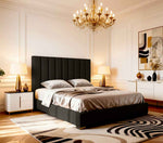 Belsogno 'Altura' Upholstered Platform Bed with Tall Vertical Tufted Headboard and Optional Ottoman Storage