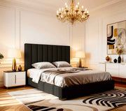 Belsogno 'Altura' Upholstered Platform Bed with Tall Vertical Tufted Headboard and Optional Ottoman Storage