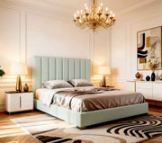 Belsogno 'Altura' Upholstered Platform Bed with Tall Vertical Tufted Headboard and Optional Ottoman Storage