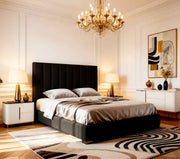 Belsogno 'Altura' Upholstered Platform Bed with Tall Vertical Tufted Headboard and Optional Ottoman Storage