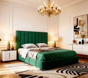 Belsogno 'Altura' Upholstered Platform Bed with Tall Vertical Tufted Headboard and Optional Ottoman Storage