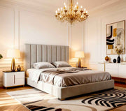 Belsogno 'Altura' Upholstered Platform Bed with Tall Vertical Tufted Headboard and Optional Ottoman Storage