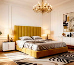 Belsogno 'Altura' Upholstered Platform Bed with Tall Vertical Tufted Headboard and Optional Ottoman Storage