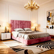 Belsogno 'Altura' Upholstered Platform Bed with Tall Vertical Tufted Headboard and Optional Ottoman Storage