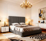 Belsogno 'Altura' Upholstered Platform Bed with Tall Vertical Tufted Headboard and Optional Ottoman Storage