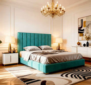 Belsogno 'Altura' Upholstered Platform Bed with Tall Vertical Tufted Headboard and Optional Ottoman Storage