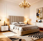 Belsogno 'Altura' Upholstered Platform Bed with Tall Vertical Tufted Headboard and Optional Ottoman Storage