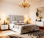 Belsogno 'Altura' Upholstered Platform Bed with Tall Vertical Tufted Headboard and Optional Ottoman Storage
