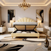 Belsogno 'Regale' Upholstered Bed with Fountain Design Inspired Headboard